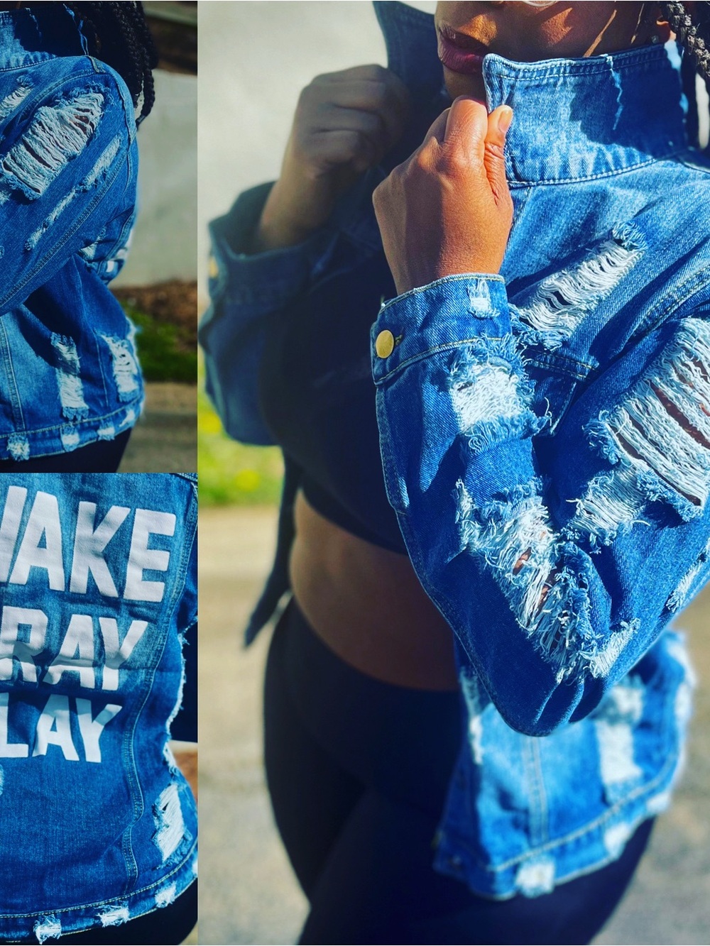 Distressed Blue Denim Jean Jacket - Women
